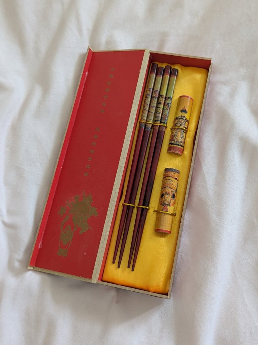 Red Chinese Imperial Emperor Chopstick Set Box